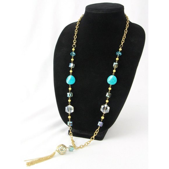 Unbranded Jewelry - Adjustable 34"-38" Gold Tone Flapper Style Glass Bead Long Necklace